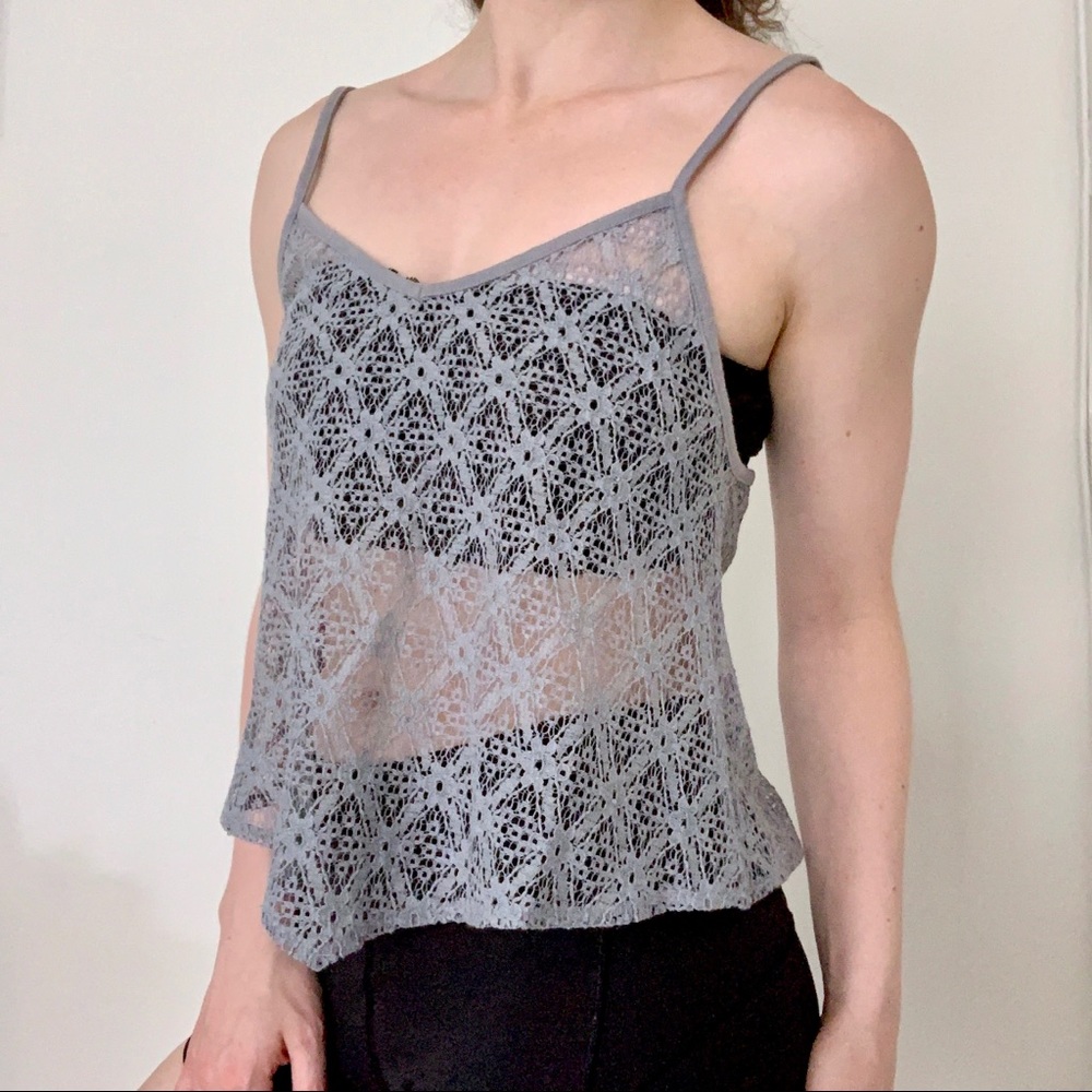 American Eagle Gray Lace Tank Top Festival Y2K Boho Summer Beach Coachella Rave